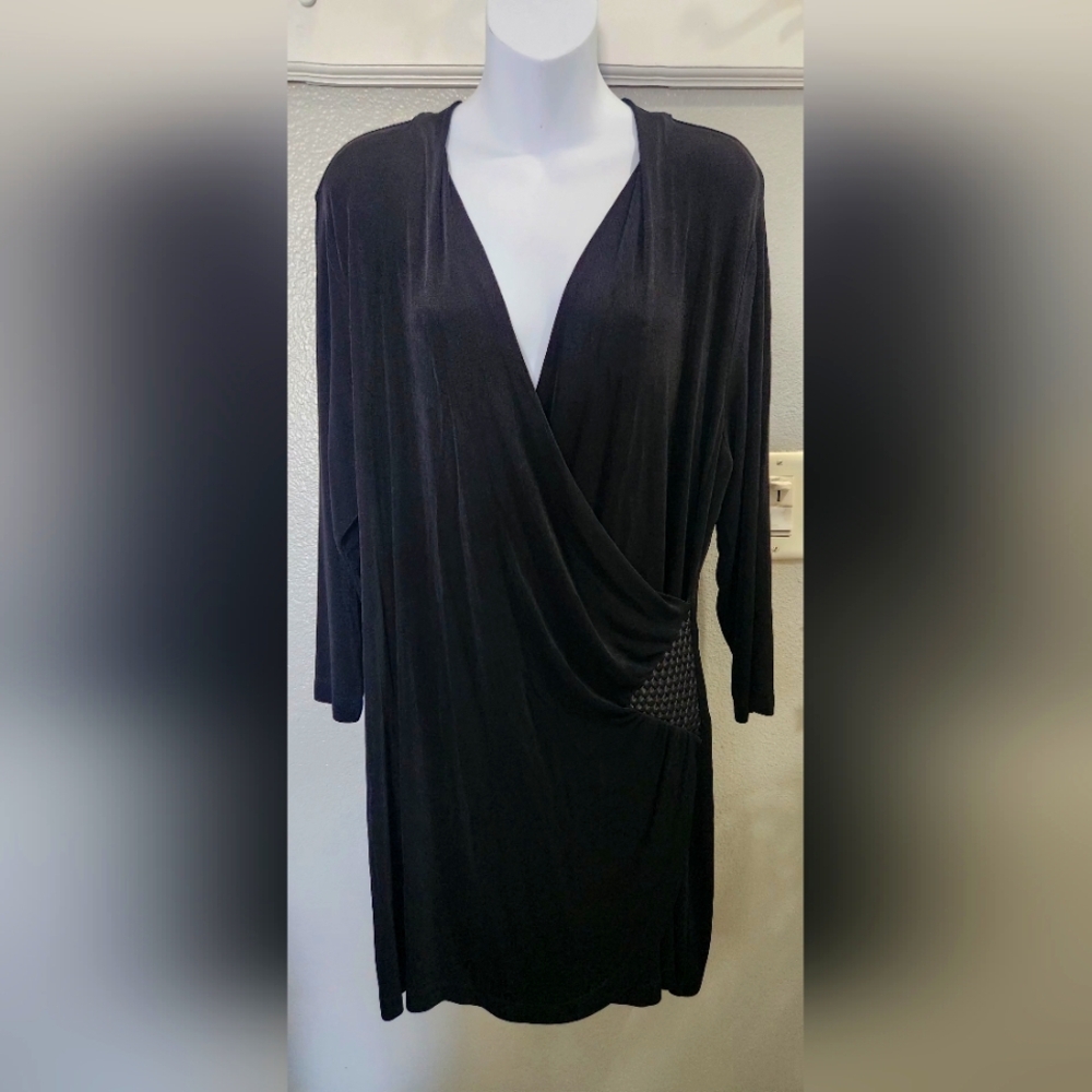 Black Draped V-Neck Top